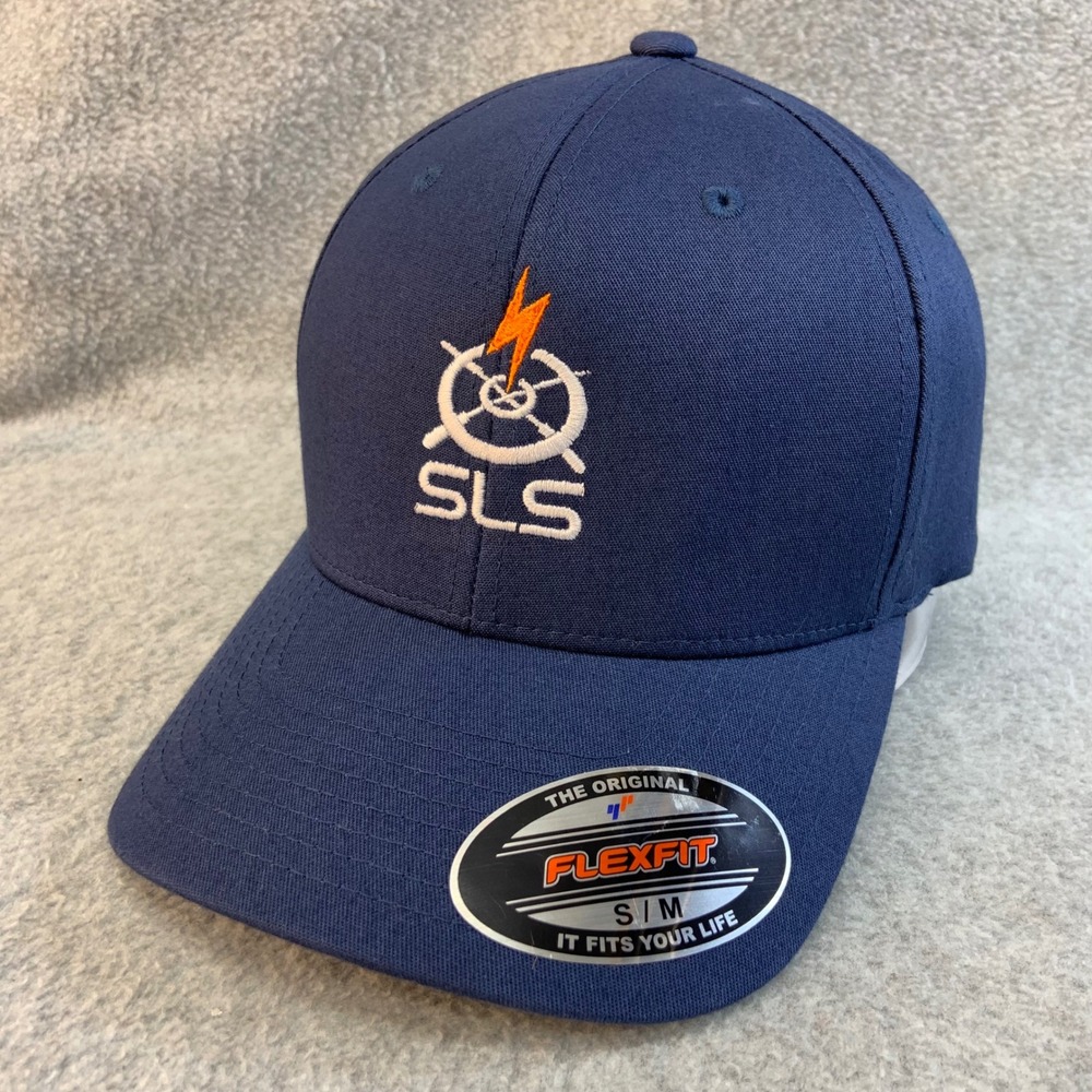 SLS Logo Mens Navy Blue Flexfit Hat Scientific Lightning Solutions S/M